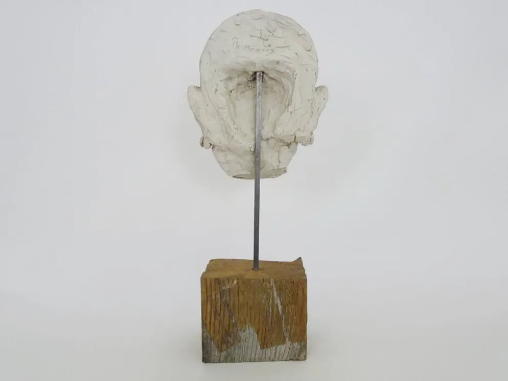 Sculpture visage en terre polychrome et plâtre, cabinet de curiosité. Ph Monaux. Artiste ariégeois