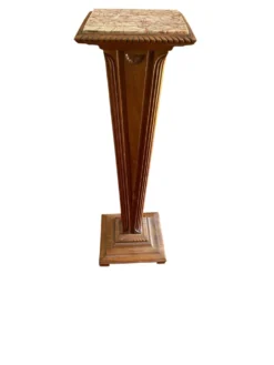 Sellette colonne ancienne en bois et marbre – Style Art Déco