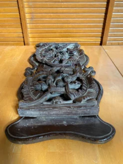 Serre Livres Ancien Extensible Bois Sculpté Motif Végétaux Vintage #E3
