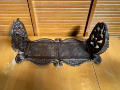 Serre Livres Ancien Extensible Bois Sculpté Motif Végétaux Vintage #E3