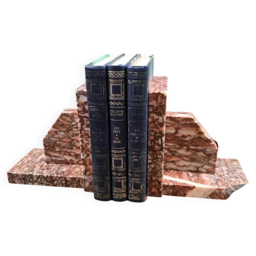 Serre-livres anciens en marbre rose – Paire Art Déco vintage