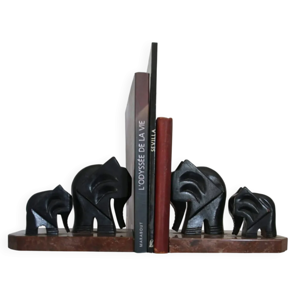 Serre-livres art déco, bois et marbre, Armand