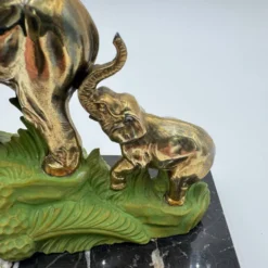Serre-livres Art Déco éléphants laiton et marbre
