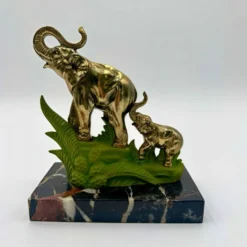 Serre-livres Art Déco éléphants laiton et marbre