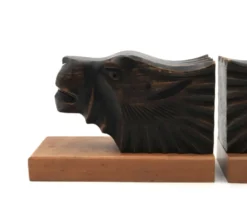 Serre-livres Art Deco en bois têtes de félins