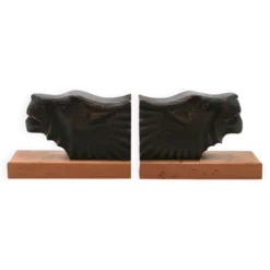 Serre-livres Art Deco en bois têtes de félins