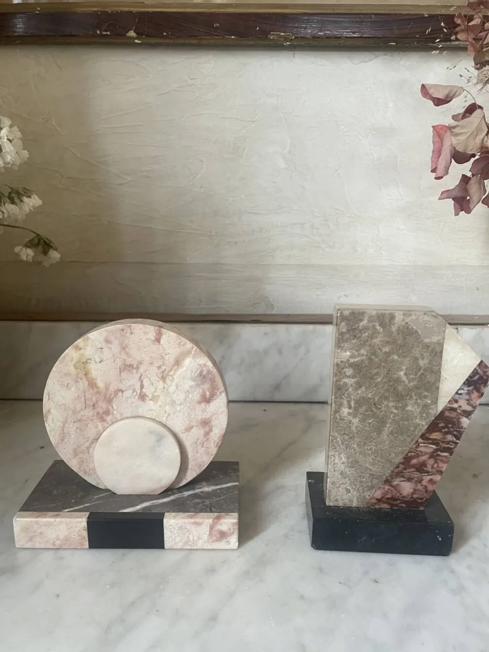 serre-livres asymétriques en marbre Art déco