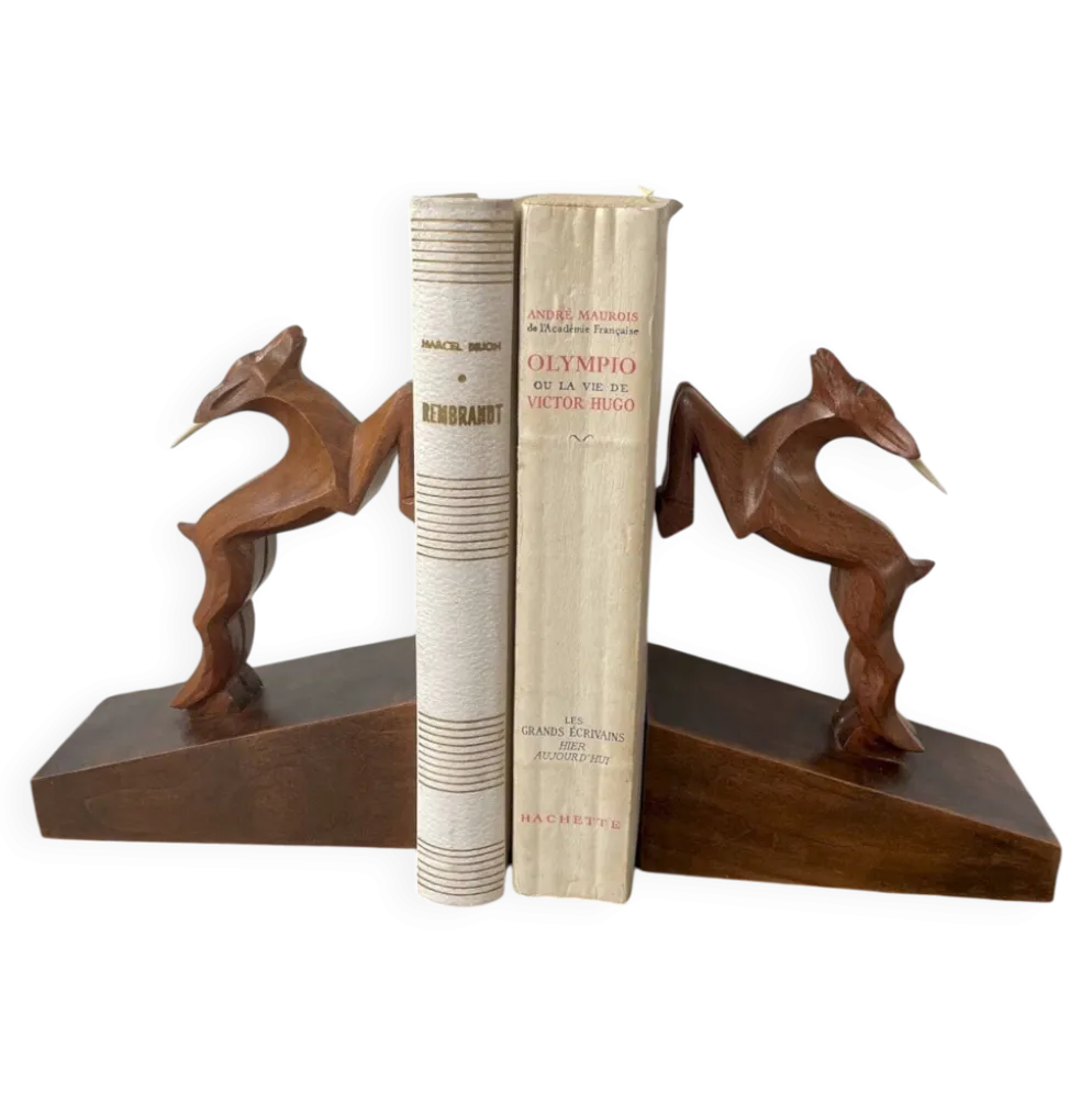 Serre-livres bouquetins en bois