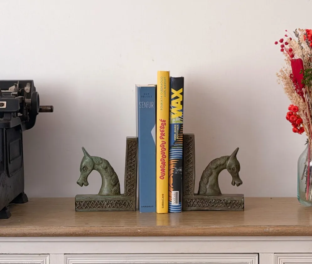 Serre-livres chevaux en bronze (Artisanat du Burkina Faso)