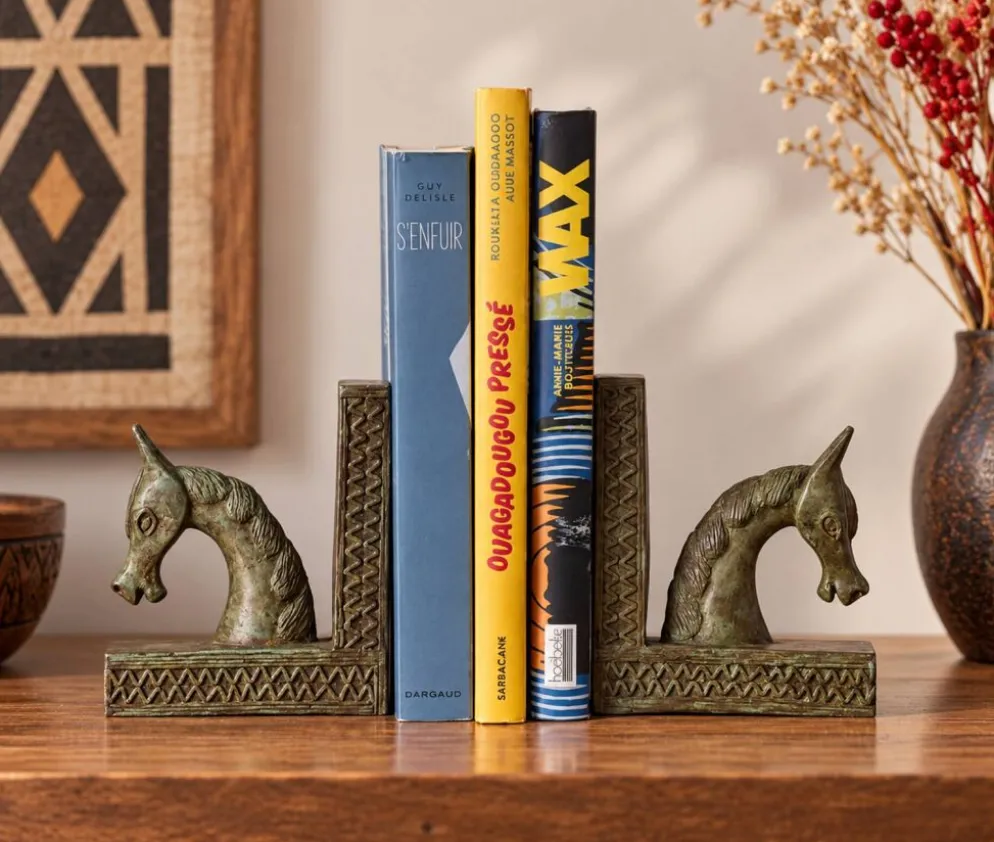 Serre-livres chevaux en bronze (Artisanat du Burkina Faso)