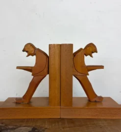 Serre-livres cubistes en bois sculpté, Allemagne milieu XXème