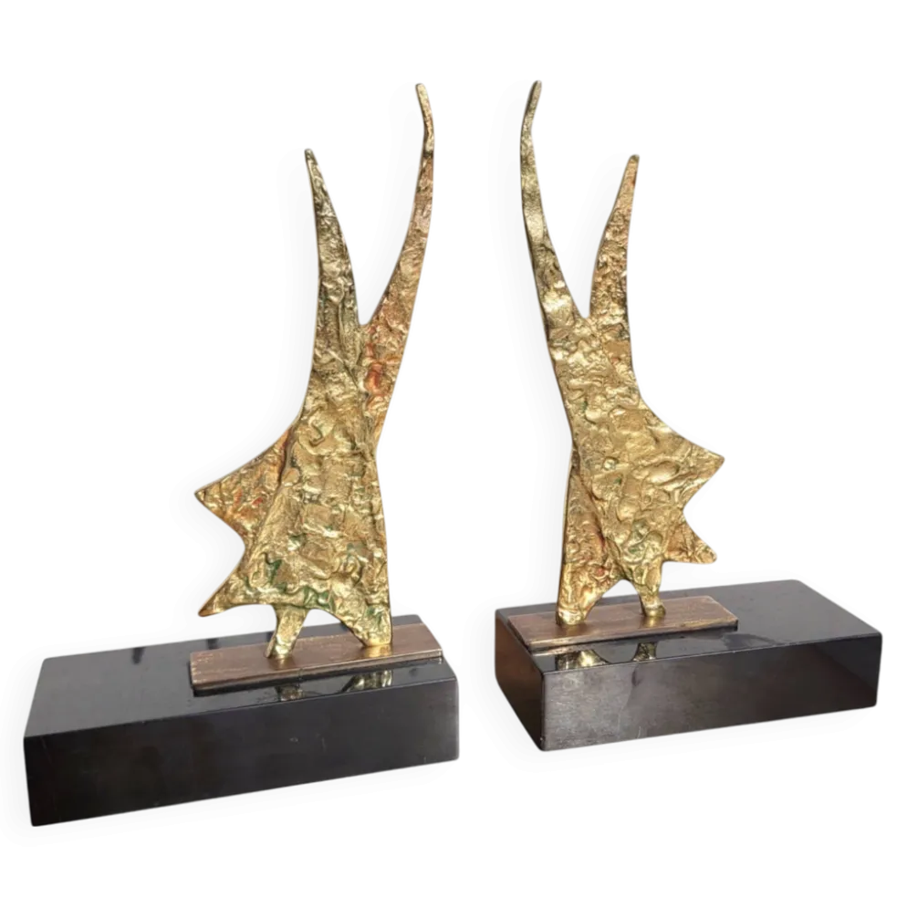 Serre livres en bronze doré vers 1960