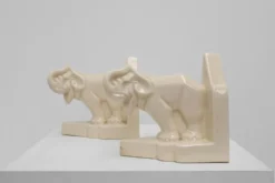 Serre-livres en céramique Art déco française à motif d'éléphant, années 1930