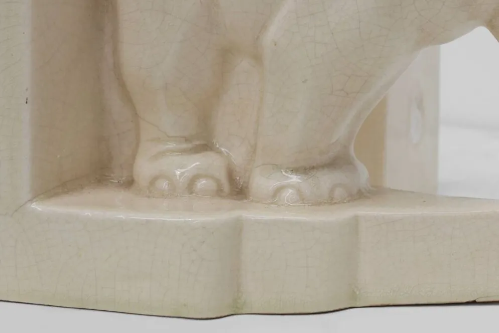 Serre-livres en céramique Art déco française à motif d'éléphant, années 1930