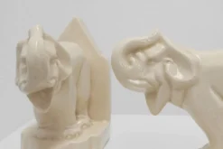 Serre-livres en céramique Art déco française à motif d'éléphant, années 1930