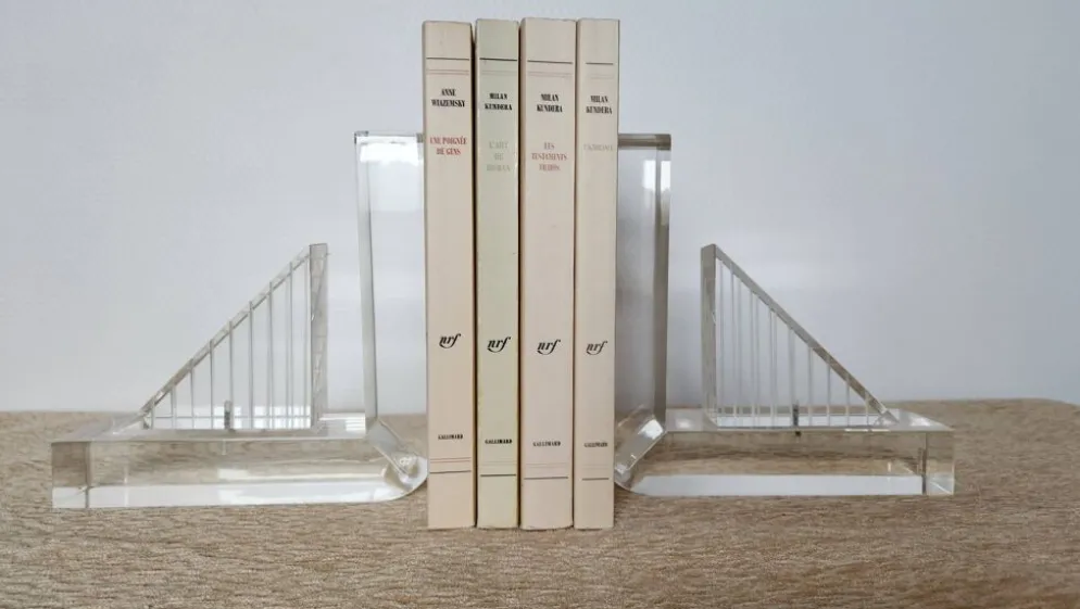 Serre-livres en méthacrylate massif – Design moderniste rare, années 1980