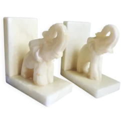 Serre-livres éléphants en albâtre, Paire de serre-livres éléphants.
