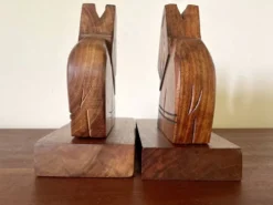 Serre-livres éléphants en bois, artisanal 1960