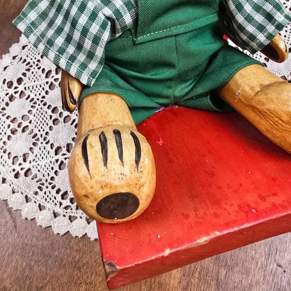 Serre-livres ourson vintage en bois peint – Déco enfant rétro