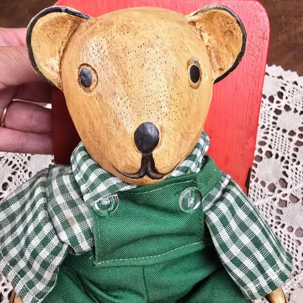Serre-livres ourson vintage en bois peint – Déco enfant rétro