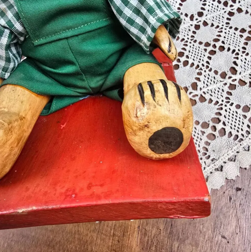 Serre-livres ourson vintage en bois peint – Déco enfant rétro