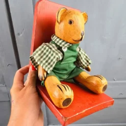 Serre-livres ourson vintage en bois peint – Déco enfant rétro
