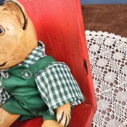 Serre-livres ourson vintage en bois peint – Déco enfant rétro