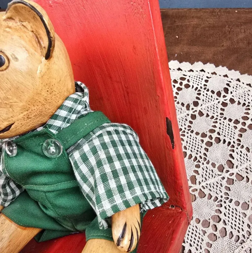 Serre-livres ourson vintage en bois peint – Déco enfant rétro