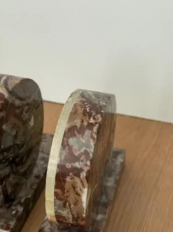 Serre-livres vintage en agate et marbre | Paire d'accessoires de bureau en pierre polie