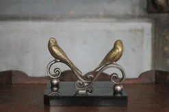 Serre-livres vintage, oiseau laiton socle marbre noir, animaux laiton