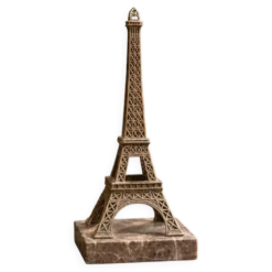 Serre-livre Tour Eiffel vintage en métal patiné sur socle en marbre