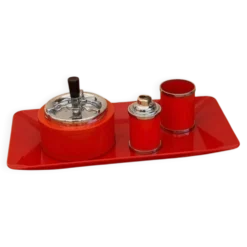 Service fumeur vintage orange Soveno Made in France années 70