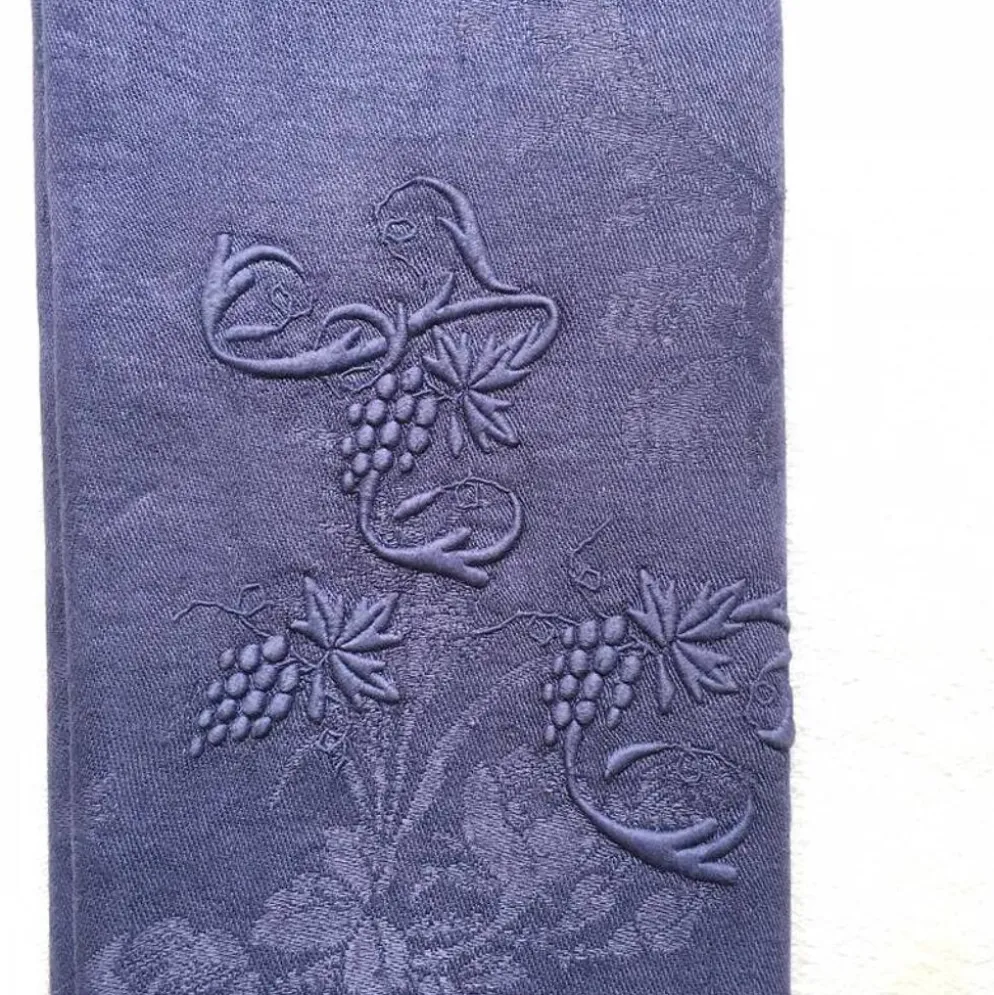 Serviette de table ancienne brodée AC violette
