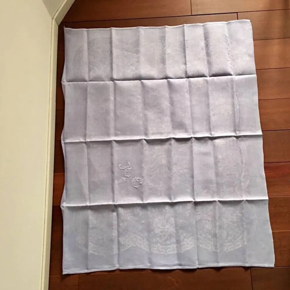 Serviette de table ancienne brodée AC lilas