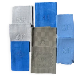 Serviettes Anciennes Dépareillées Teintées - lot de 8 - Monogrammes Brodés