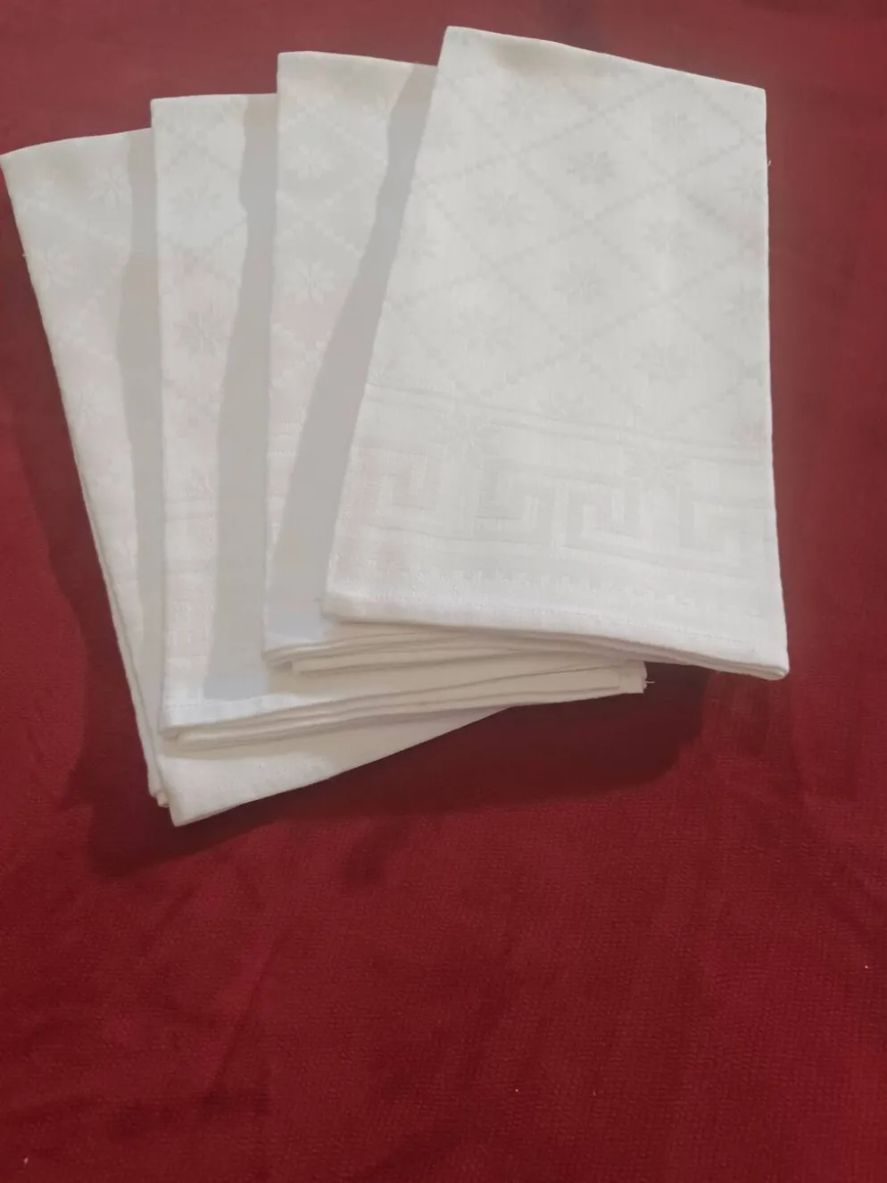 4 serviettes blanches damassé de lin