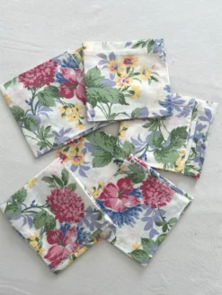 6 serviettes de table à fleurs en coton vintage