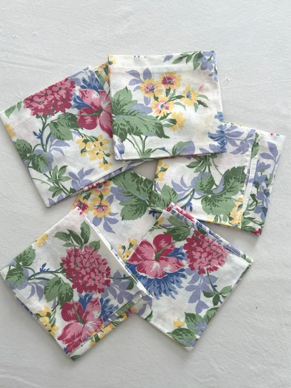 6 serviettes de table à fleurs en coton vintage