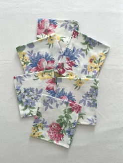 6 serviettes de table à fleurs en coton vintage
