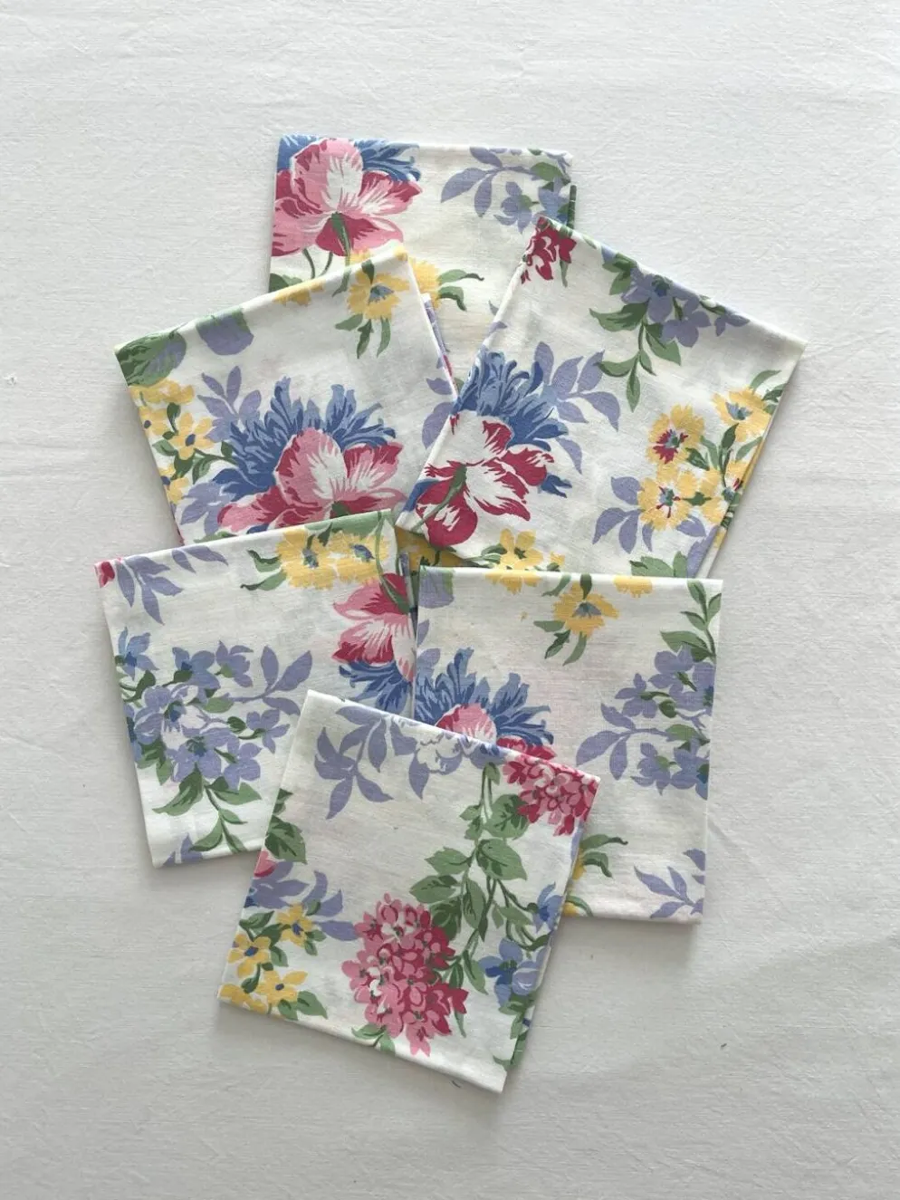6 serviettes de table à fleurs en coton vintage