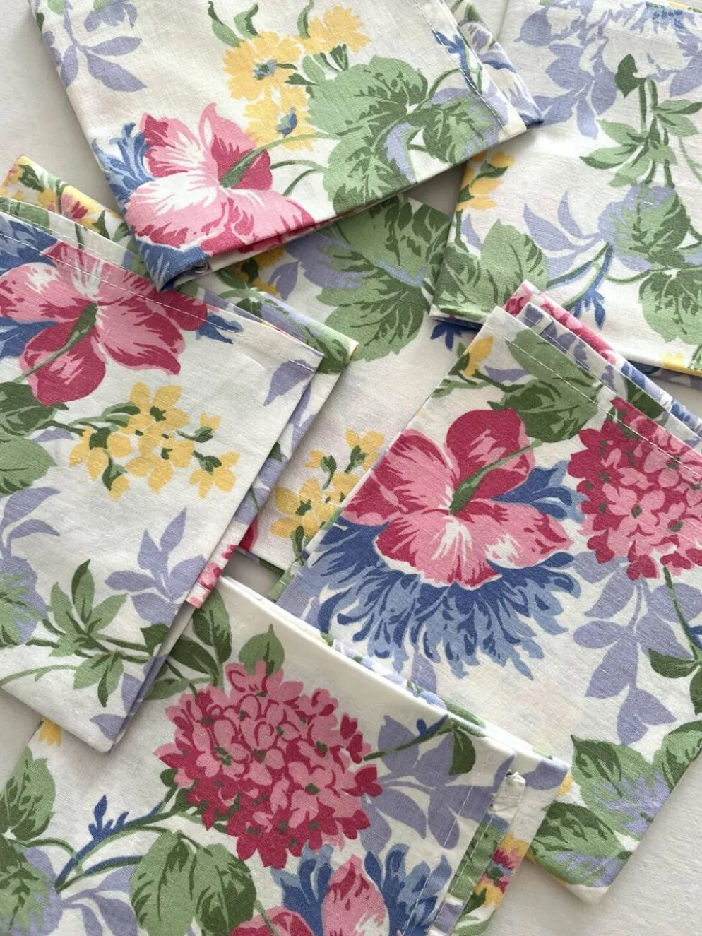 6 serviettes de table à fleurs en coton vintage