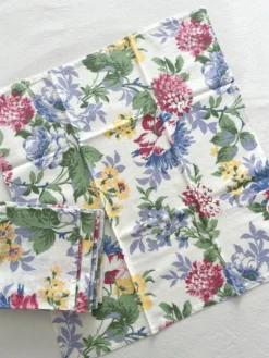 6 serviettes de table à fleurs en coton vintage