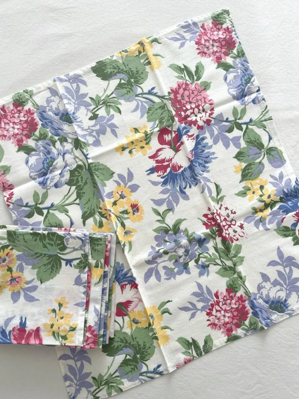 6 serviettes de table à fleurs en coton vintage