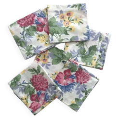 6 serviettes de table à fleurs en coton vintage