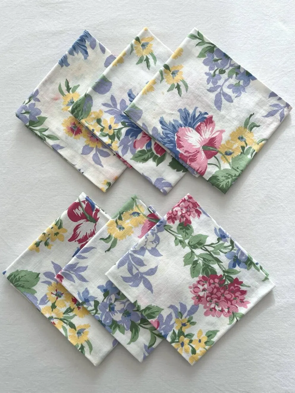 6 serviettes de table à fleurs en coton vintage