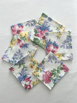 6 serviettes de table à fleurs en coton vintage