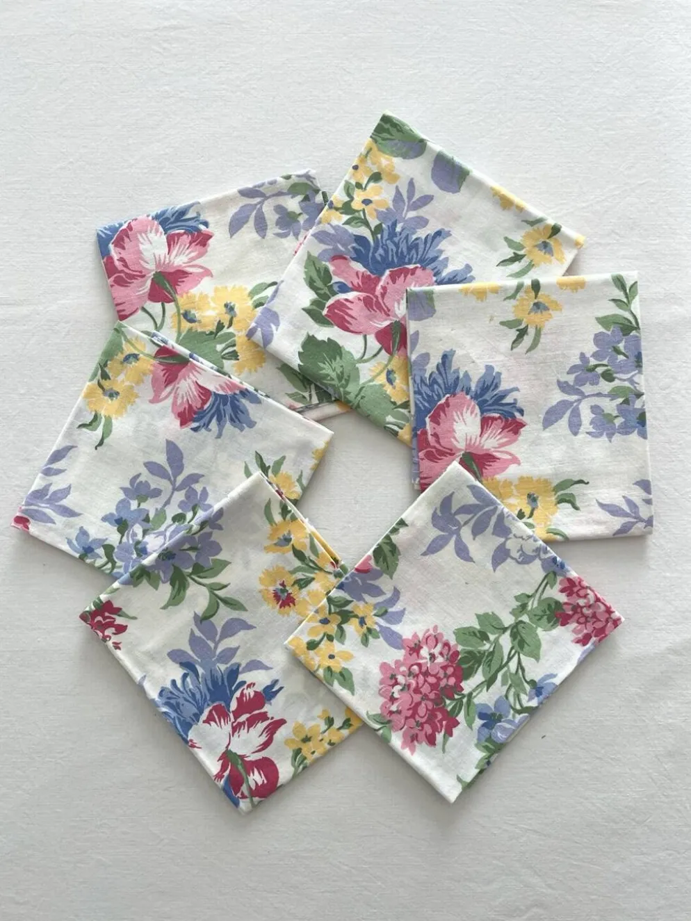 6 serviettes de table à fleurs en coton vintage