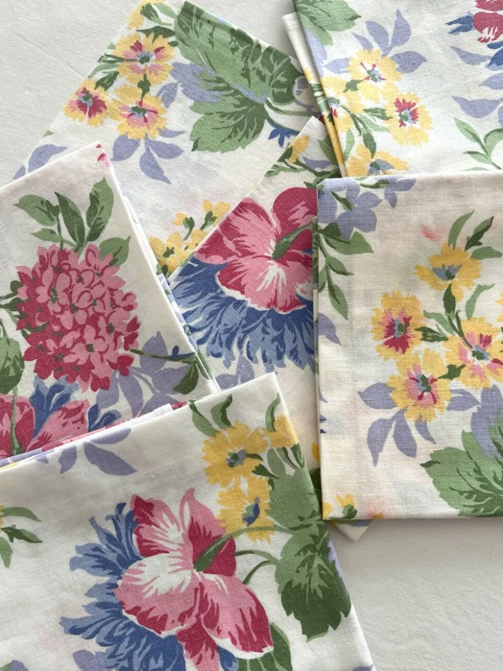 6 serviettes de table à fleurs en coton vintage