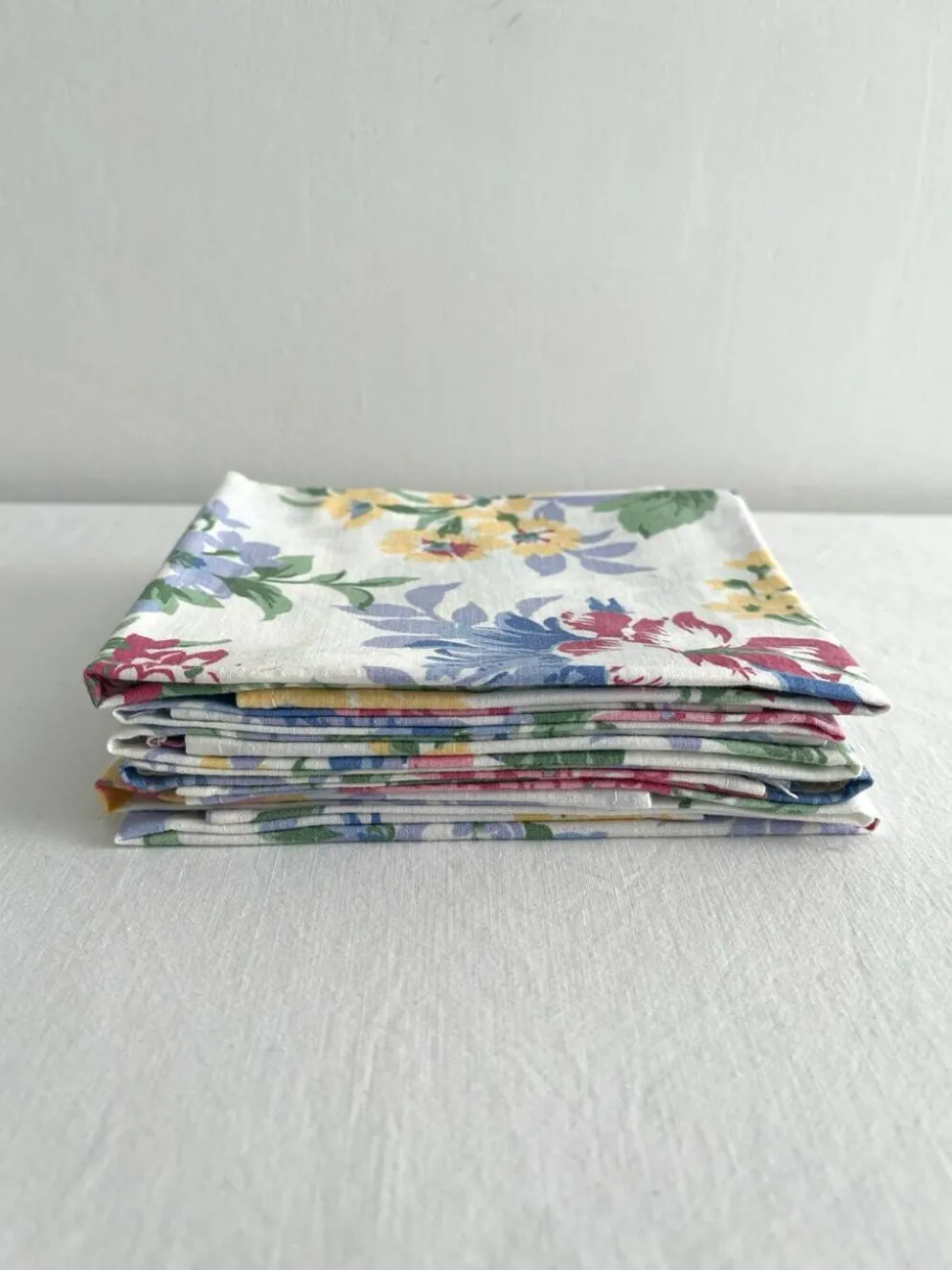 6 serviettes de table à fleurs en coton vintage