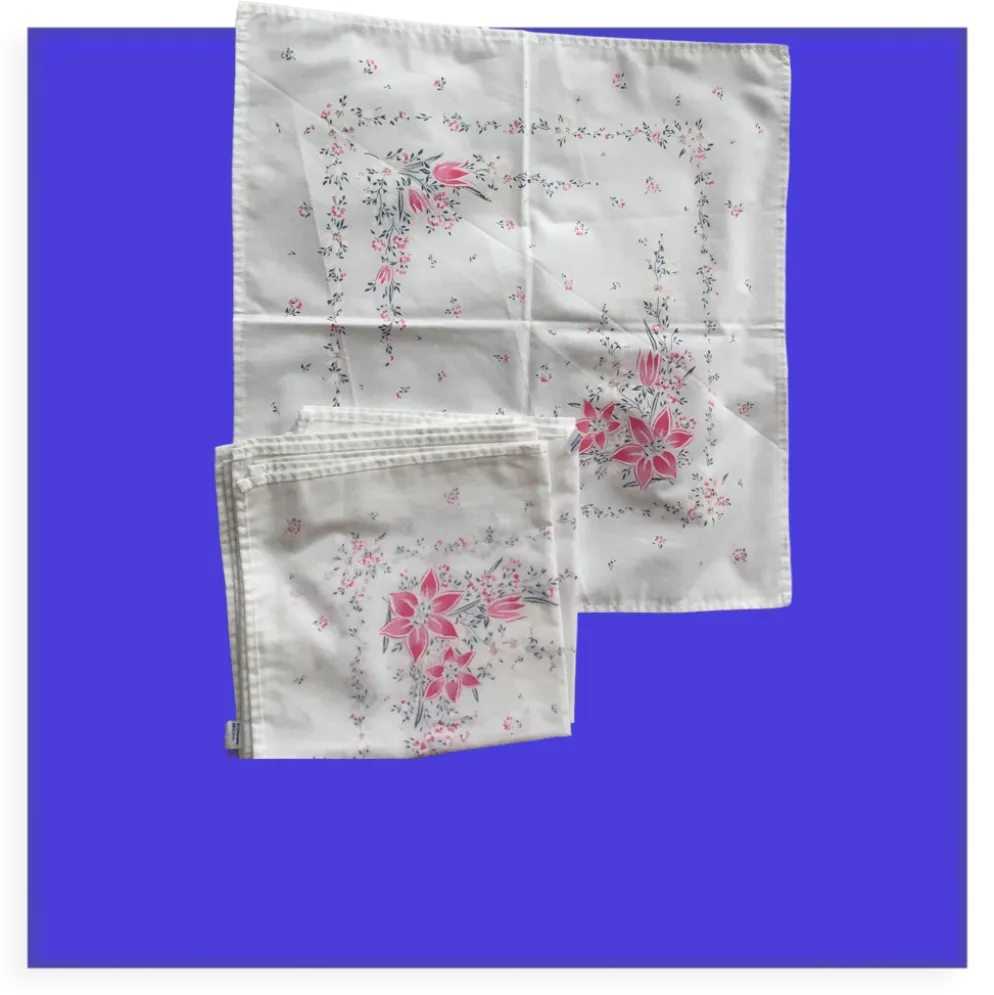 6 serviettes de table rétro motif fleuri vintage